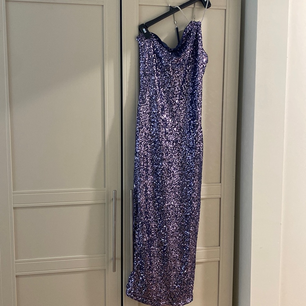 One Shoulder Purple Sequin Dress
